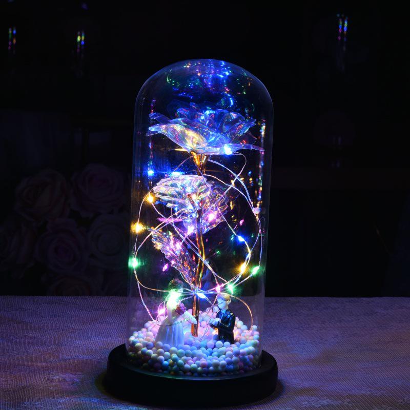 Everlasting Gold Foil Rose Glass Dome LED Light Valentine's Day Gift Ornament