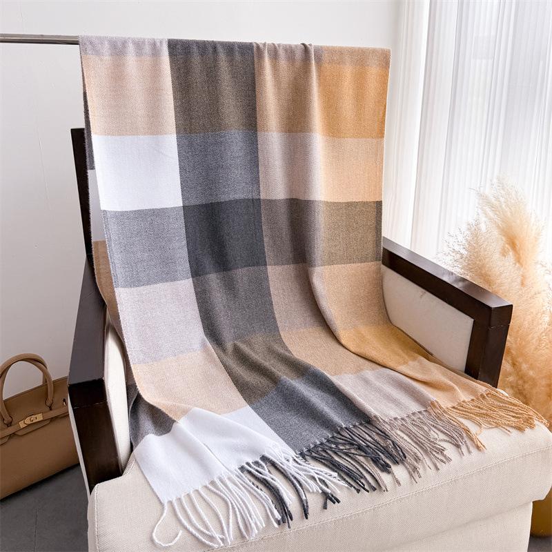 Warm Shawl Women Scarf Luxury Cashmere Winter Blanket Wraps Casual Plaid Print Pashmina Bufanda Travel Poncho Stoles Echarpe