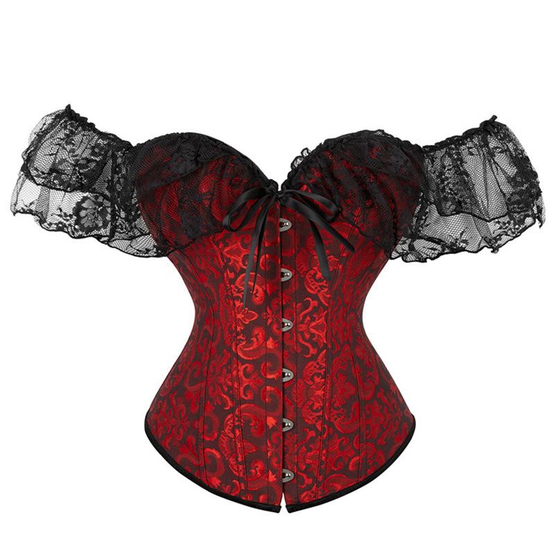 Top Corsetto in Pizzo Bardot Donna Modellante Vita Steccato Bustier Vintage Overbust Costume da Festa Shapewear