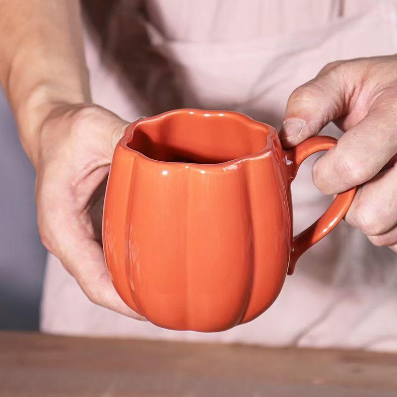Halloween Keramisk Kopp, Oransje Gresskar, Friske Kunstneriske Hjem Melkekrus, Stor Kapasitet Frokost Par Kaffekopper Kontor Vann