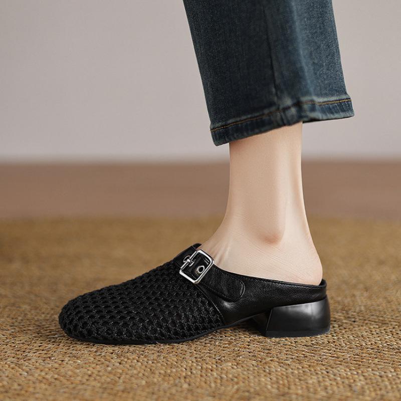 

Summer casual flat-bottomed slippers low-heeled size cool slippers new non-slip rubber soft-soled foot bag head slippers 43 (customized non-return and exchange) чёрный