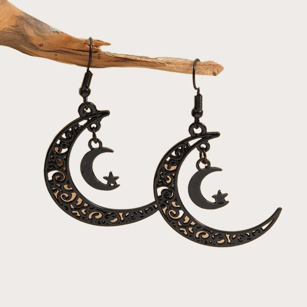 Trendy Retro Star and Moon Crescent Earrings for Women – Unique Hollow Design