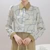 Navava Unisex Vintage Printing Pattern Long Sleeve Collar Shirt Nb2422