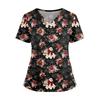 Women's Halloween Print V Neck Medical Scrub Top with Pockets Side Slits Short Sleeve Nurse Uniform Shirt for Healthcare Professionals