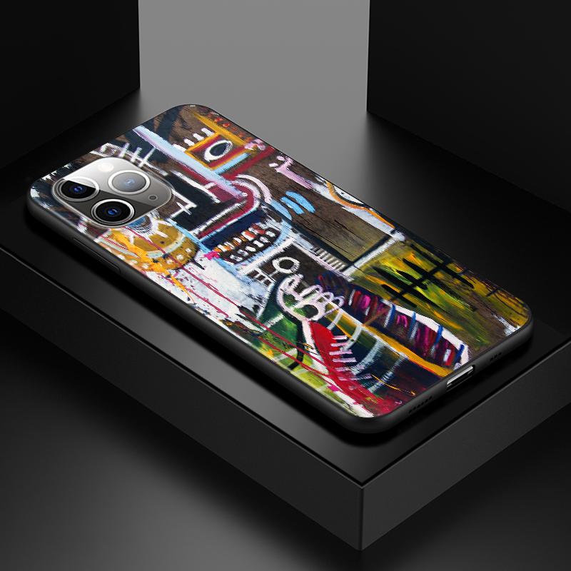 Jean Michel Basquiat Art Graffiti For Apple iPhone 13 12 11 SE XS XR X 7 8 6 5 S Mini Plus Pro MAX 2020 Soft Black Phone Case