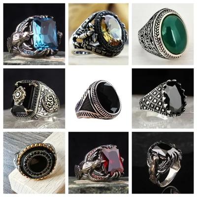 Neuer Herrenring Beliebter Künstlicher Zirkon Besetzt Retro-Stil Klassisches Muster Schwarzes Zifferblatt Trend Business Casual Party