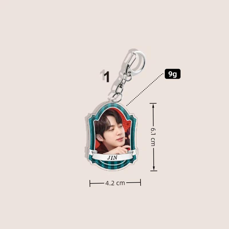 BTS Vintage Frame Acrylic Keychain, Bangtan Boys Photo Keyring with Member Name Banner, Kpop Idol Bag Pendant for ARMY Fans