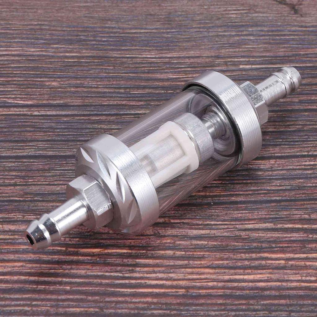 Pmandgk 2X Chrome Glass Fuel Gasoline Crude Engine Inline Filter 5/16" 8mm Silver Motorcycle