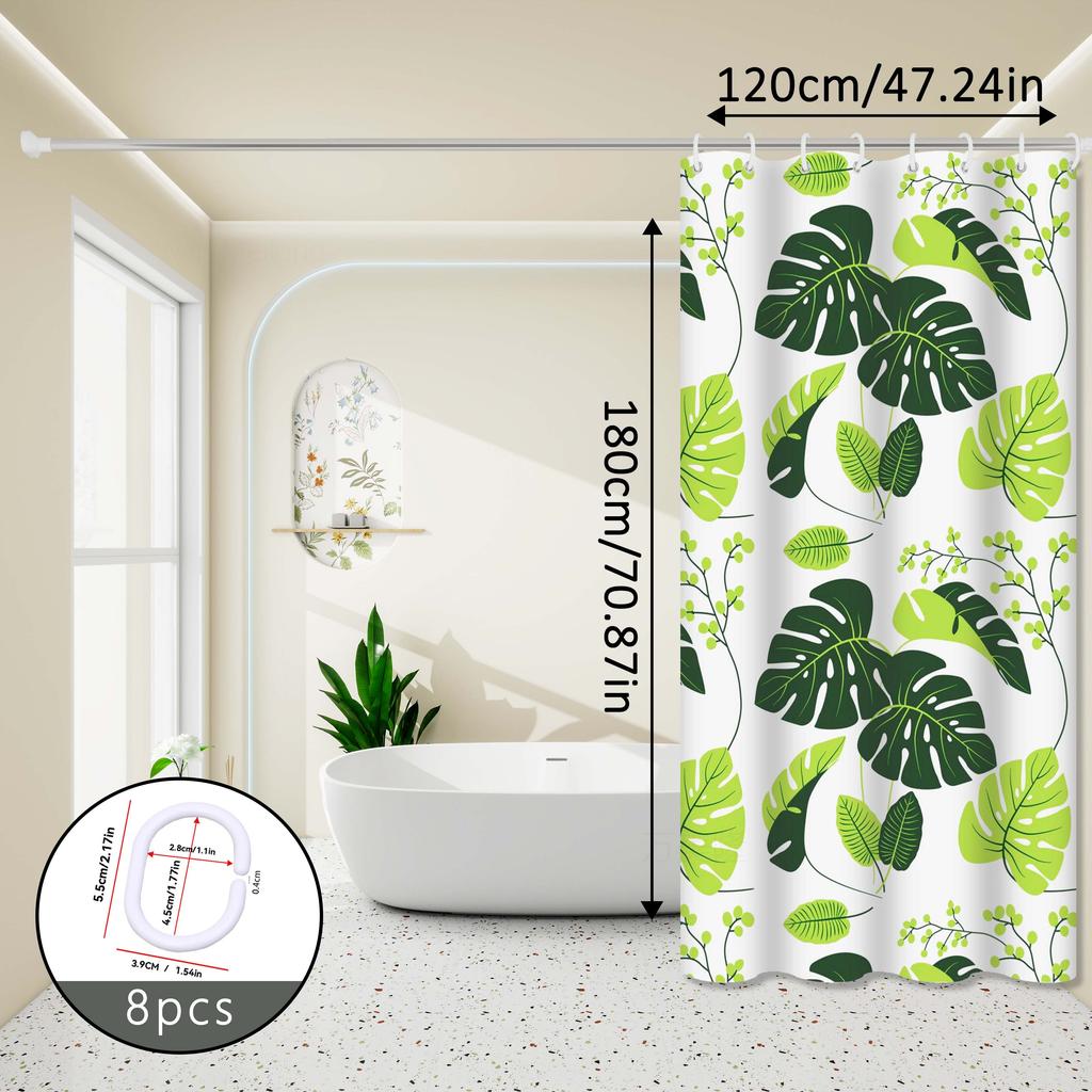 Turtle Leaf Pattern Shower Curtain, Natural Plant Element Design, Bathroom Decorative Shower Partition Curtain
