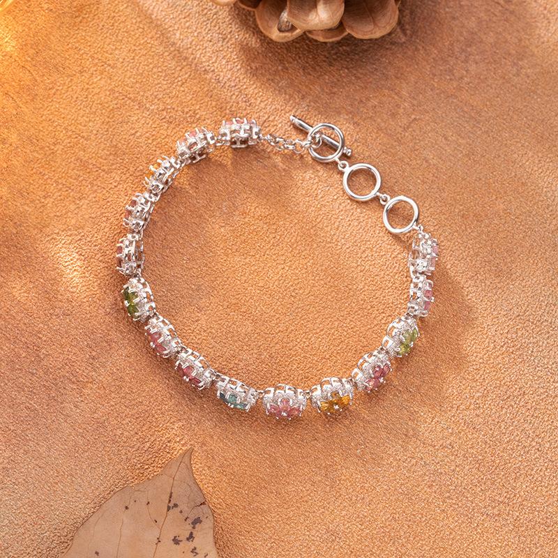 Four-Leaf Clover Natural Tourmaline Bracelet S925 Silver Jewelry Xiaohongshu Wechat Channels