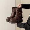 Thick-soled belt buckle Martin boots women's fashion versatile European and American retro 2025 autumn and winter new versatile height-increasing le