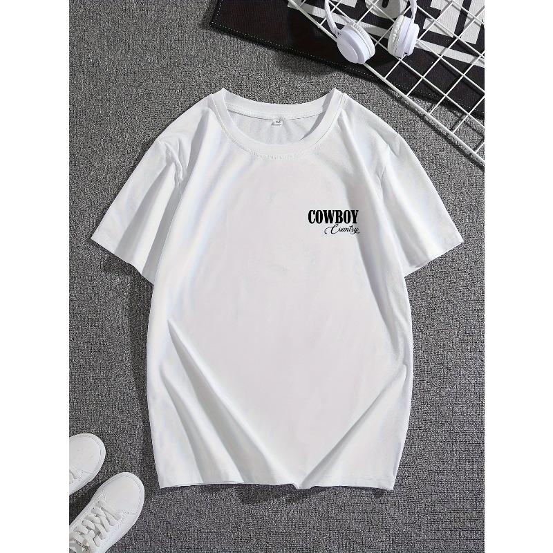 Men's Fashion Denim Horse Riding Graphic Print Crew Neck T-shirt, Lightweight Summer Casual T-shirt Suitable for Outdoor Activities