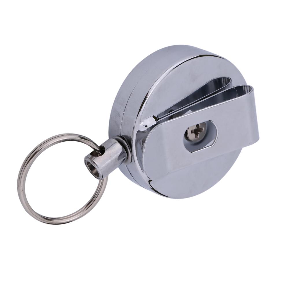 60cm Retractable Pull Chain Recoil Key Ring Keychain Belt Clip Metal Card Holder