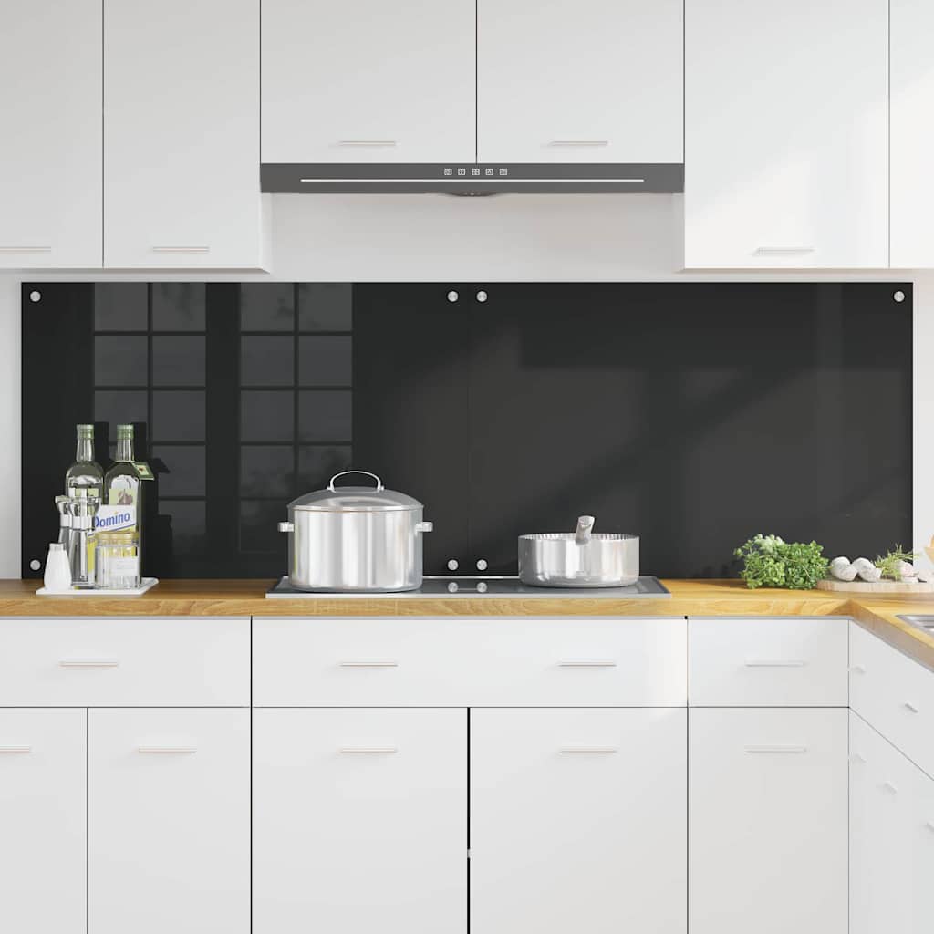 Kitchen Splashback 2 pcs Black 90 x 60 cm Tempered Glass
