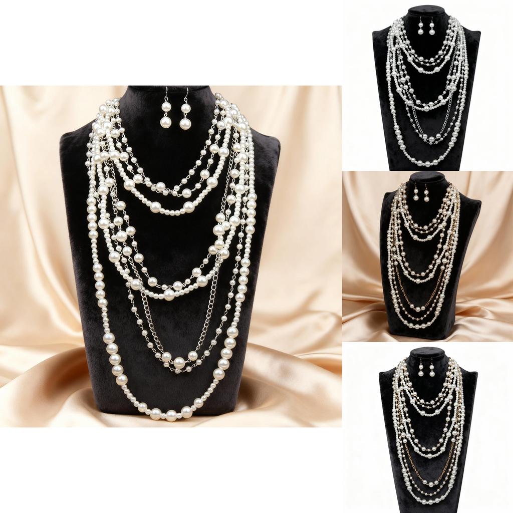 Fashionable Womens Pearl Necklace And Earring Collection With Multilayer Design For Office And Casual Wear