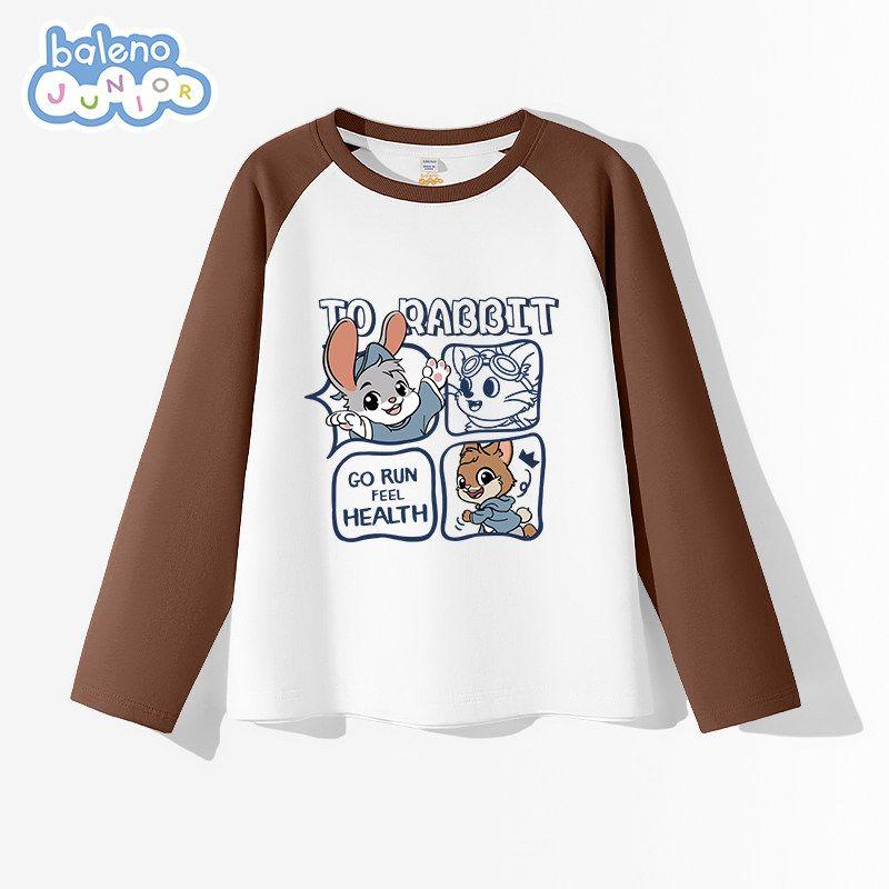 Baleno Children's Clothing Boys' Long-Sleeved T-Shirt Spring and Autumn Style 12-Year-Old Boys' Color-Blocked Top Children's Pure Cotton Sportswear