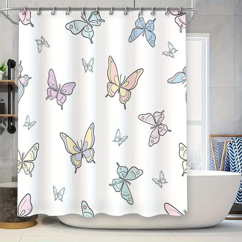 

Beautiful Butterfly Shower Curtain Set Vivid Colors Black Trim Perfect for Bathroom Decor 90x180cm