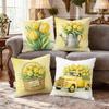 4pcs Spring Floral Yellow Tulip Throw Pillow Covers | Green Decorative Pillowcases with Double-Sided Printing, Machine Washable, Zipper Closure, Count