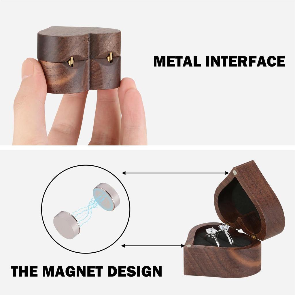 Proposal Box 1Pcs Love Heart Shaped Walnut Wood Ring Box Jewelry Case for Wedding Ceremony Jewelry Box Storage Proposal Wedding