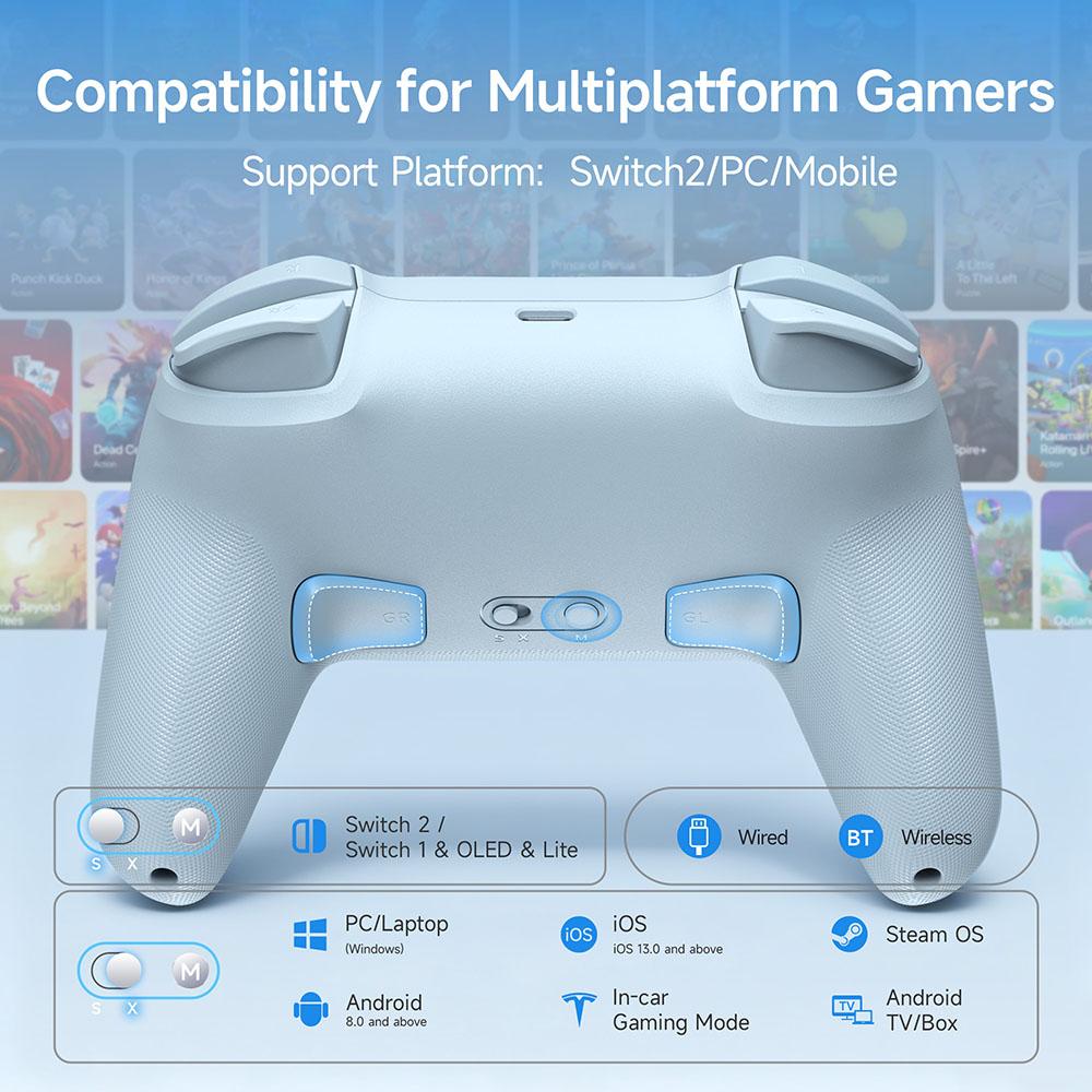 Controller Gamepad Joystick Compatible with Switch 1/2/PC/Mobile Phone/TV, 1000mAh Battery Programmable Buttons