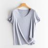 Sommer Kurzarm Damen T-Shirts Echte Seide Leinen Baumwolle T-Shirt Damen Lässige Tees V-Ausschnitt Frau Einfarbige Oberteile