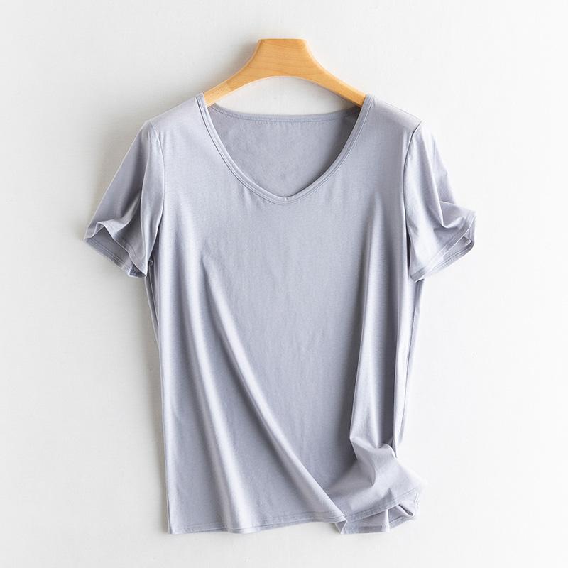 Sommer Kurzarm Damen T-Shirts Echte Seide Leinen Baumwolle T-Shirt Damen Lässige Tees V-Ausschnitt Frau Einfarbige Oberteile