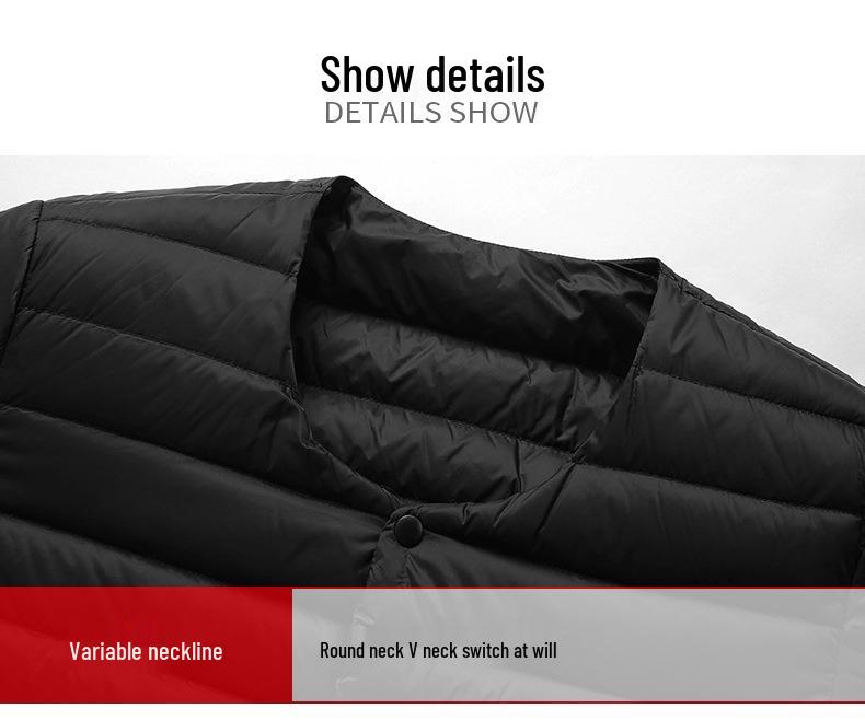 Men's Lightweight Collarless Down Jacket - Autumn/Winter, Plus Size Round Neck White Duck Coat