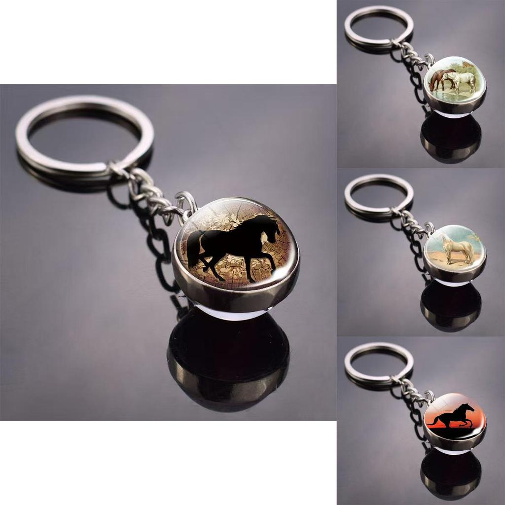 Modischer Schlüsselanhänger aus Glas mit Pferdemotiv und robustem Anhänger für Geschenk und persönlichen Gebrauch