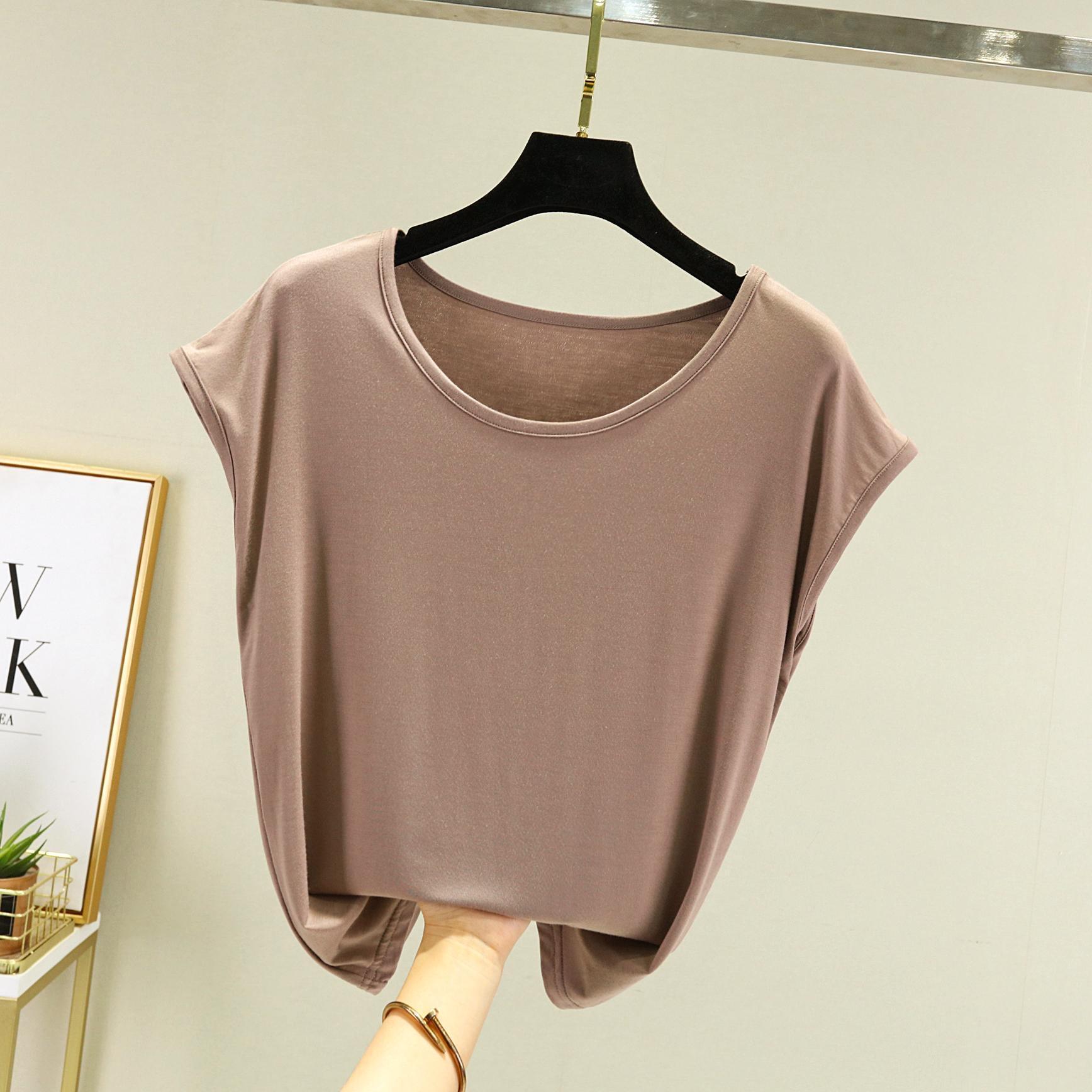 

Модальная футболка без рукавов для женщин, летняя одежда, базовая, с круглым вырезом, свободная, оверсайз, однотонная, облегающий топ, футболки 2XL хаки