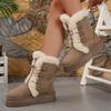 Fashion Women Boots 2025 New Lace-Up Cotton Shoes for Women Thick Bottom Warm Mid-Calf Boots Korean Style Furry Winter Snow Boots Women