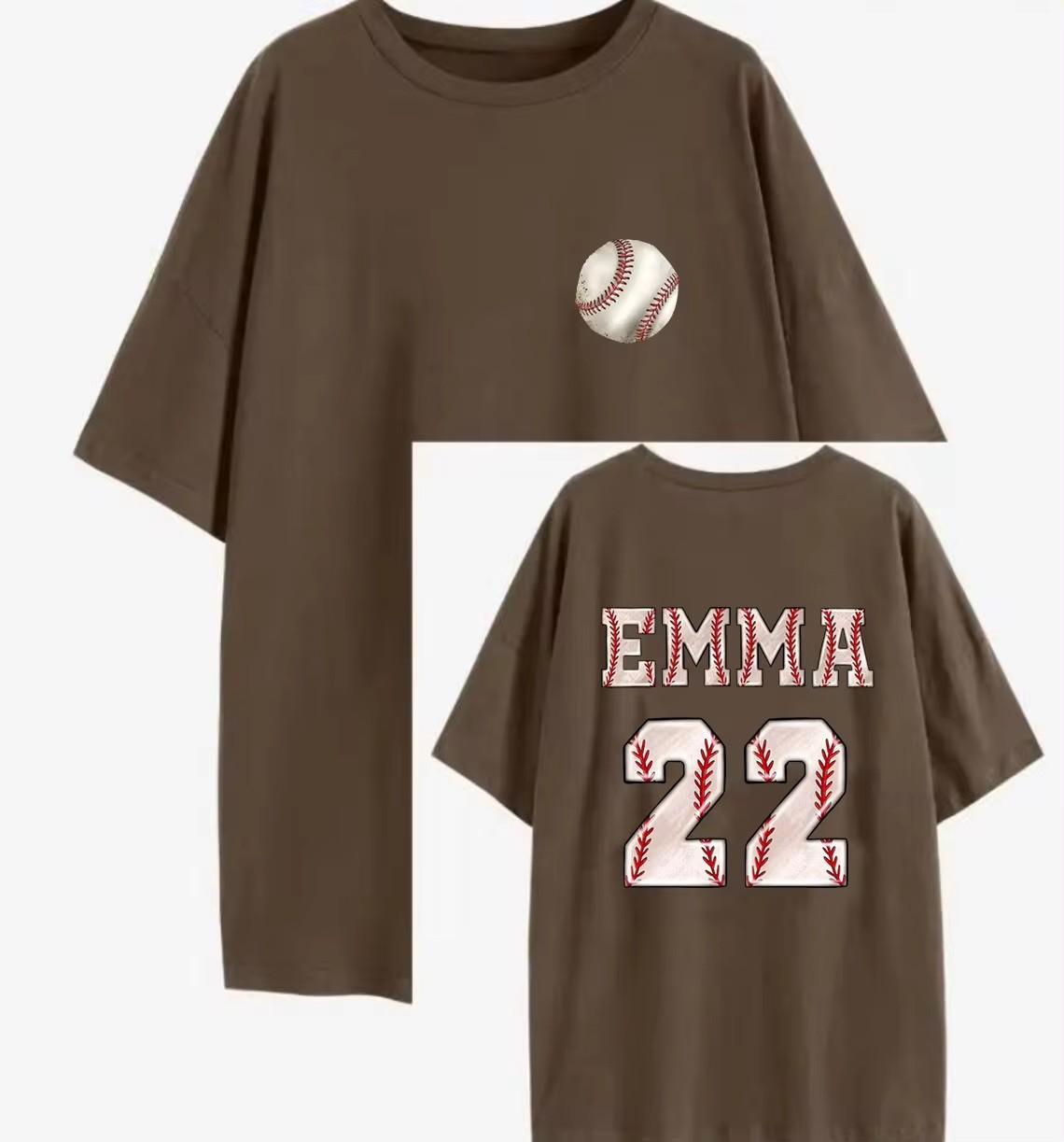 

EMMA 22 Весна/Лето Новая Свободная Футболка с Круглым Вырезом и Коротким Рукавом с Бейсбольным Принтом для Женщин XL коричневый
