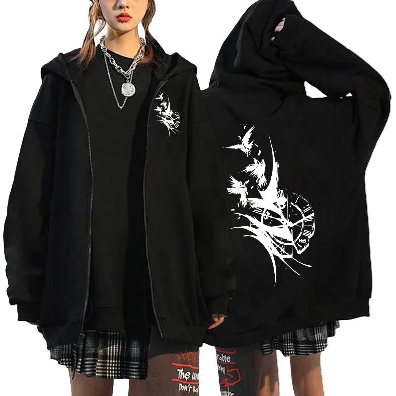 

Womens Zip-up Hoodie Ancient Viking Raven Art Print Sweatshirt Autumn Daily Casual Fashion Jacket Y2K Gothic Coat 3XL