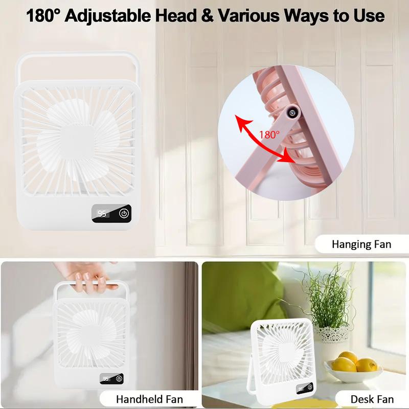 Desktop Fan with Digital Display Office Quiet Foldable Cold Fan Mini USB Rechargeable Fan 5-Speed Adjustment Continuous Cooling