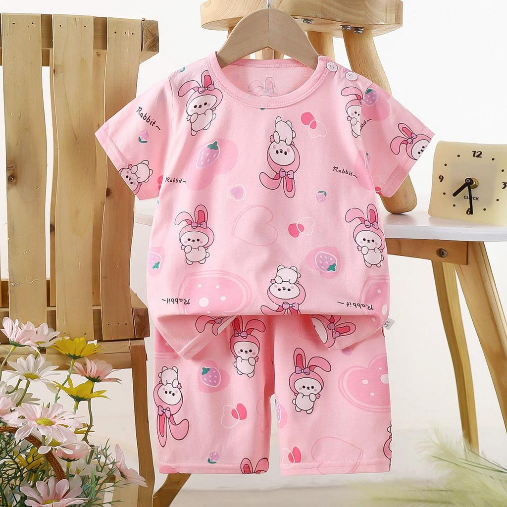 Set di Abbigliamento Estivo per Bambini Set T-shirt a Maniche Corte con Stampa di Animali Cartoni Animati Pantaloncini 2 Pezzi per Bambini e Bambine Morbido Cotone Abbigliamento Casual Quotidiano per Bambini