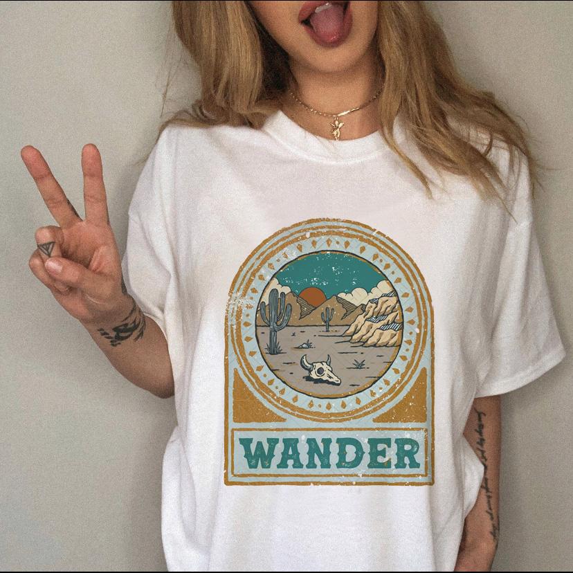 Women's T-shirt Western Cowboy Cartoon Letter Print Funny Cute Short Sleeve Ladies Fashion Casual Summer Women's T-shirt Graphic