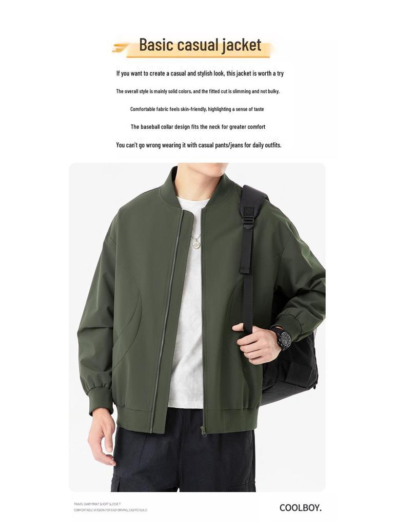 Men's Stylish Korean Trend Baseball Jacket: Handsome MA1 Workwear Top Casual Hoodie
