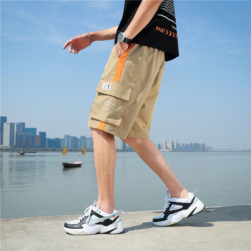 Pantalones cortos de verano para hombre, con cordón ajustable y cinco puntos, holgados, rectos, para jóvenes