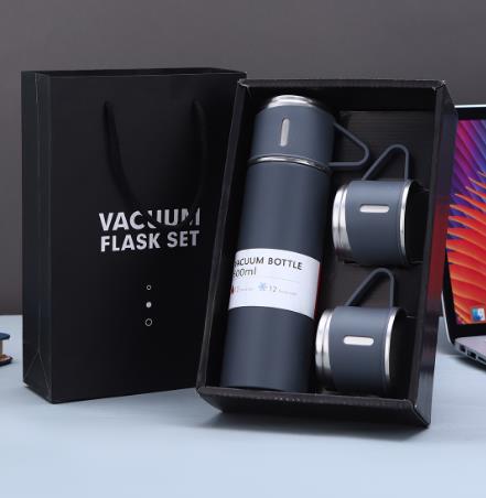 Ein-Tassen-Drei-Deckel-Thermosbecher-Set 304 Edelstahl Henkeldeckel Geschenkbecher Herren- und Damen-Tragbares Geschenkbox-Set