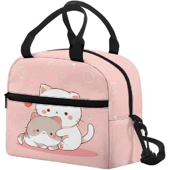 Kawaii Erdbeer-Katze Lunchtasche für Mädchen Kinder 8-10 10-12 Isoliert Lunchbox Tragbar Kühlbox Lunchbag Tragetasche Handtasche Mahlzeitenvorbereitung Organizer Arbeit Schule