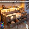 Letto per Bambini, 90 x 200 cm – Testiera Alta con Sponda di Sicurezza, Cassetti, Mensole e Illuminazione a LED, Grigio