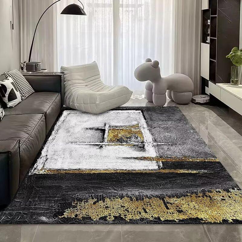 Light Luxury Abstract Living Room Crystal Velvet Carpet, Large Area Bedroom Full Of Floor Mats, Living Room Sand Coffee Table Carpet
