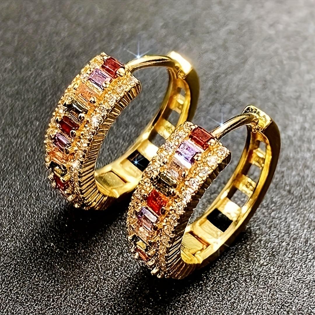 

1pair Fashion Colorful Cubic Zirconia Men s Hoop Earrings For Daily Wear різнокольоровий