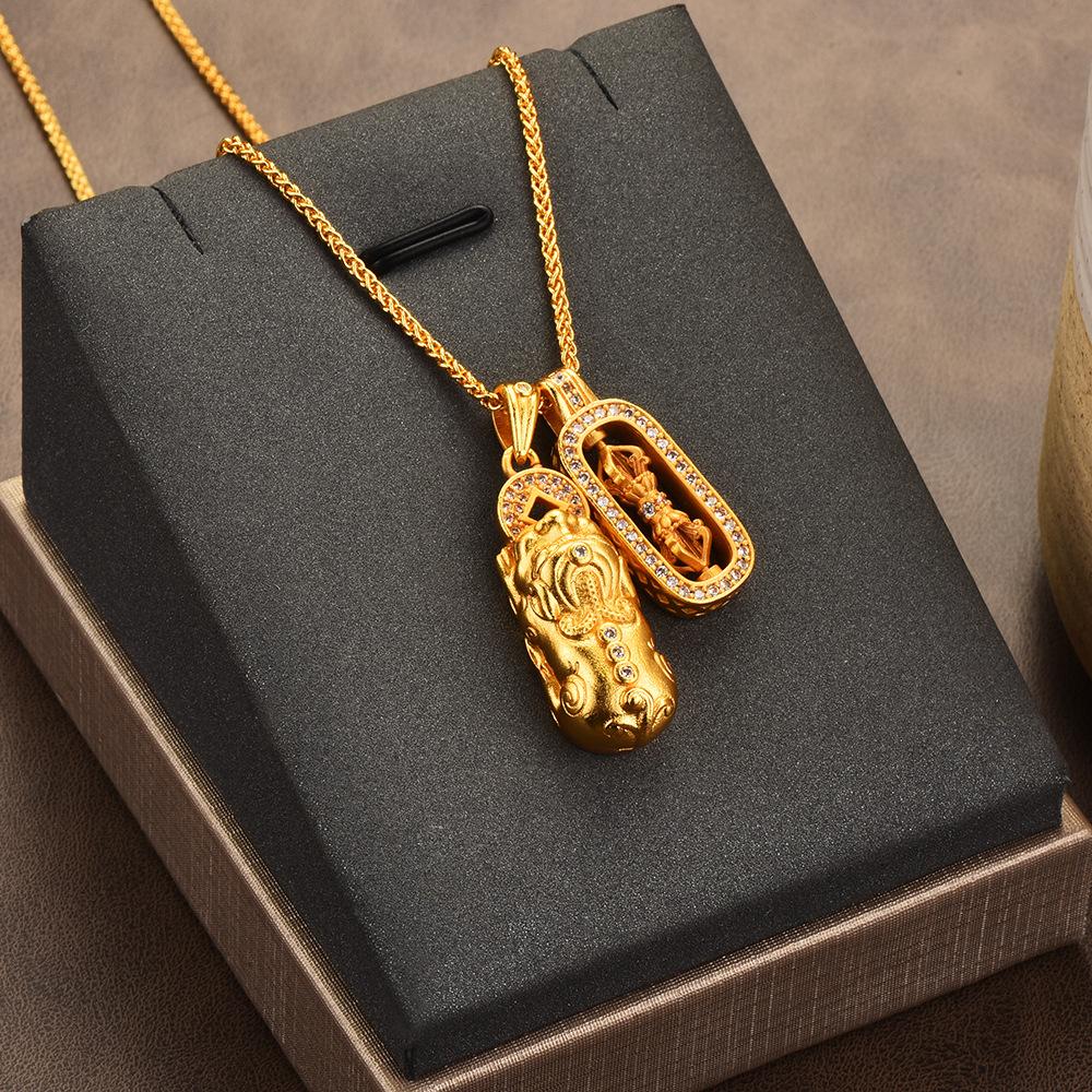 Wei Xue Has The Same High Color Retention Ancient Sand Gold With Diamonds Pixiu Vajra Pestle Pendant Necklace Diy Accessories.