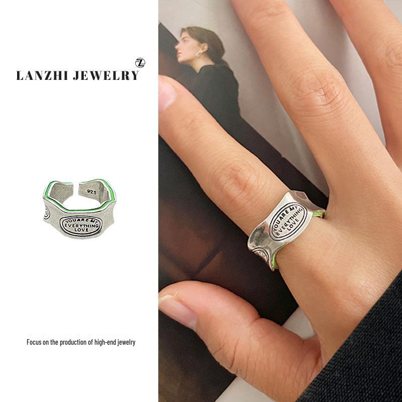 

Lan Zhi 925 Sterling Silver Statement Ring: Non-Fading, Bold Geometric Design, Hip Hop Style for Women Adjustable