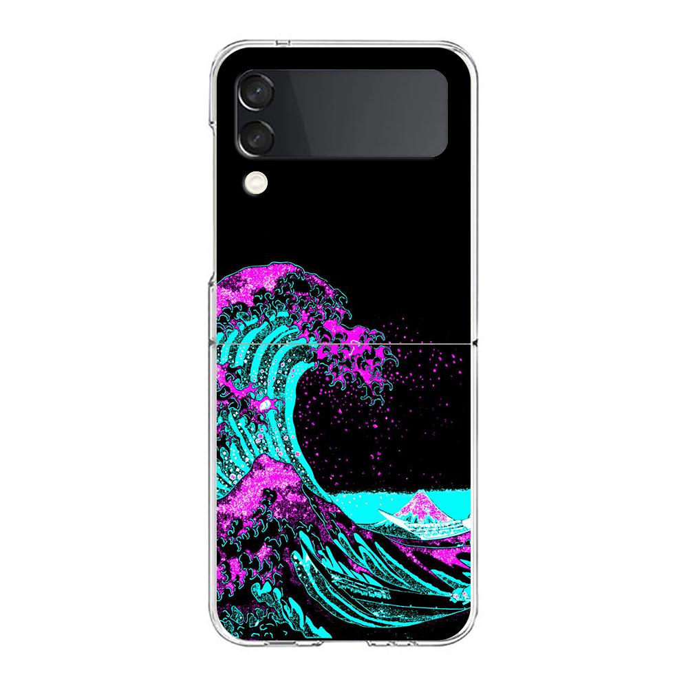 The Big Wave of kanagawa ZFlip5 ZFlip3 Phone Case For Samsung Z Flip 3 5G Transparent Hard Shell Z Flip 4 Galaxy Cover Folding