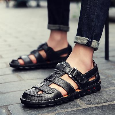 Sandali estivi traspiranti da uomo in pelle, scarpe da spiaggia casual antiscivolo, mocassini di alta qualità, sandali da uomo 2024