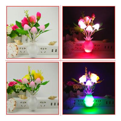 Colorful Van Base Lovely Rose Mushroom Light Sensor 4 LED Night Light Home Decor