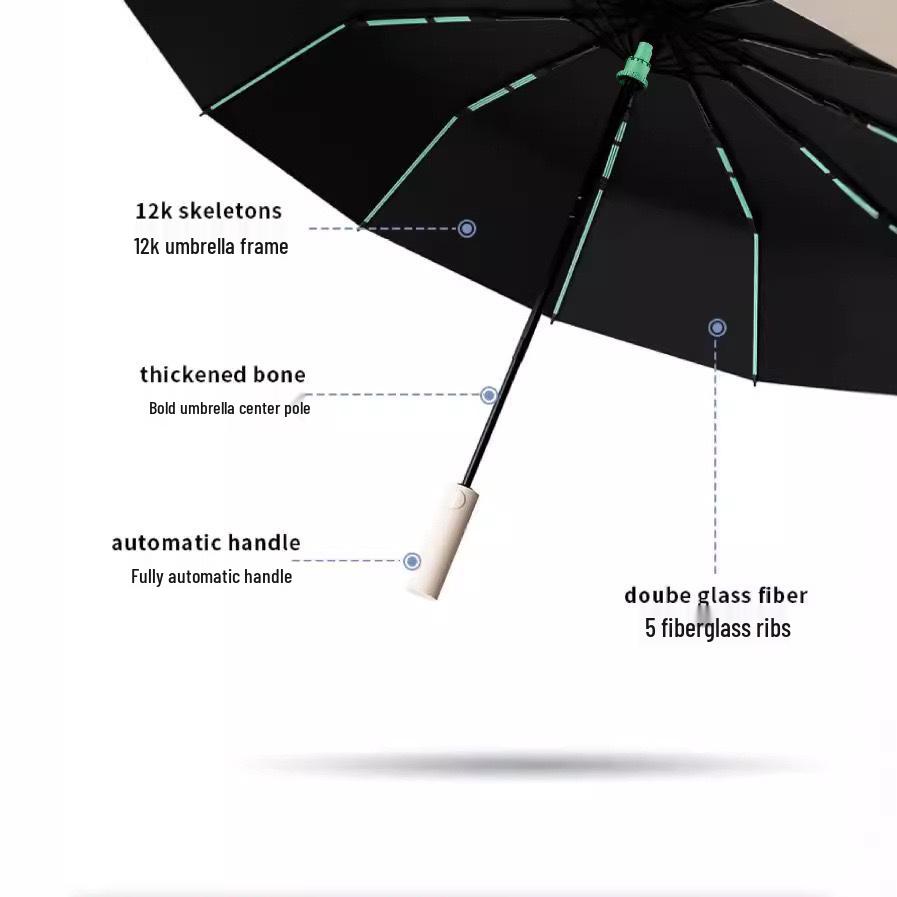 Popular 60-Rib Extra-Large Fully Automatic Black Dual-Use Umbrella for Students & Adults - Custom Logo Option Available