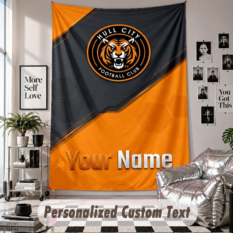 Wall Hanging Tapestry With Custom Name & Text, Hull City Decorative Tapestry For Bedroom