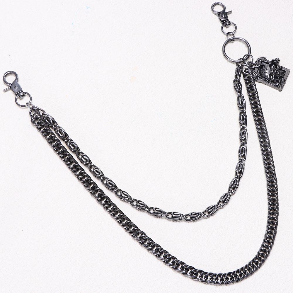 Hip Hop Metal Waist Chain For Men With Dual Layer Skull And Cross Pendant Youth Accessories